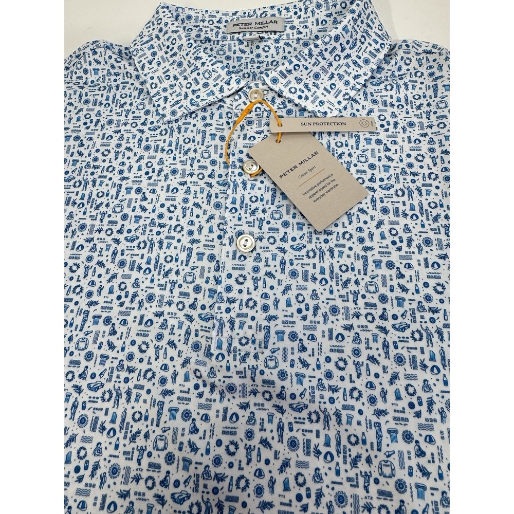NWT Peter Millar "Toga Party" White Blue Jersey Golf Polo Shirt Men's XL $115 - Picture 2 of 10